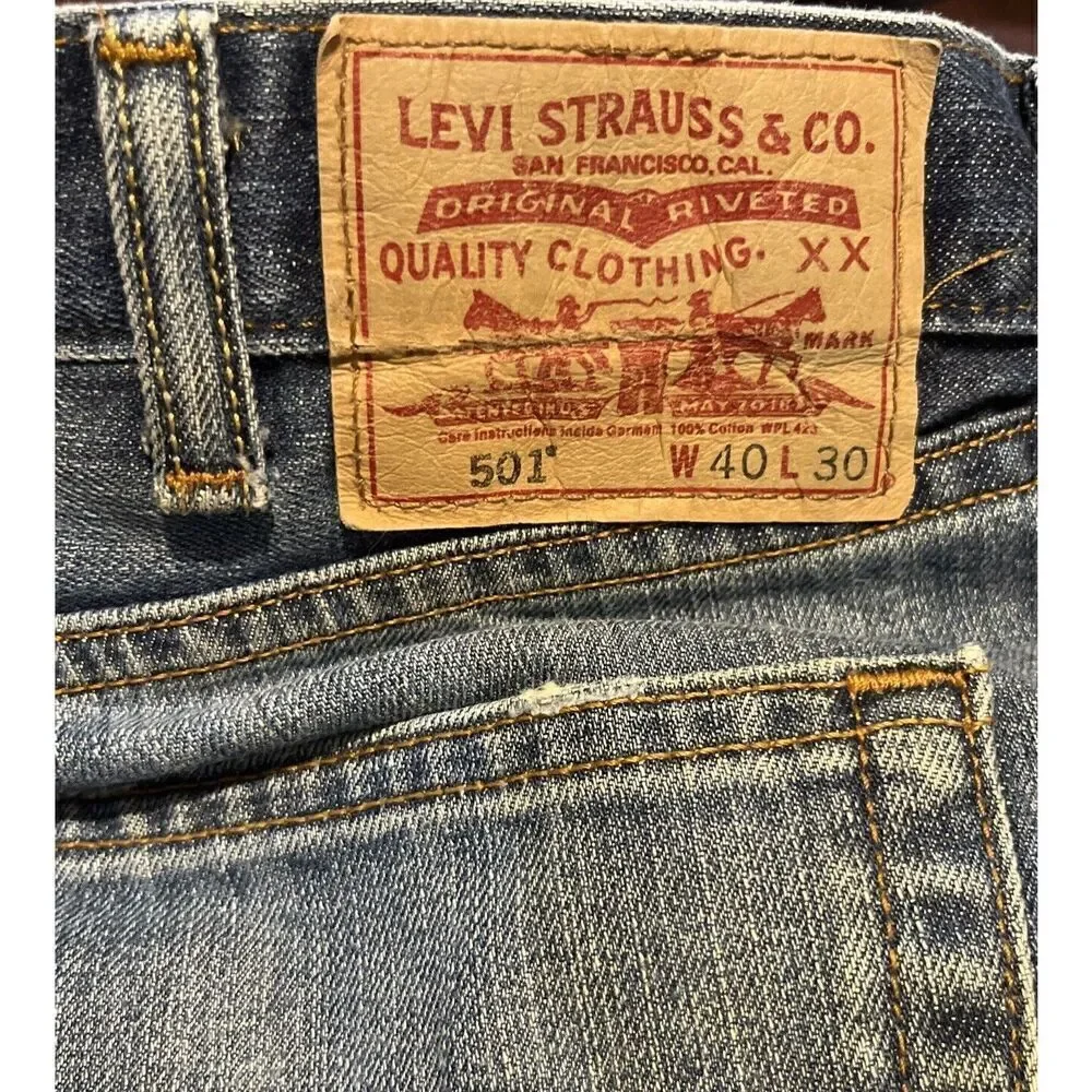 Levi's 501 Mens Jeans Button Fly Straight Leg Blue Size W40 L30